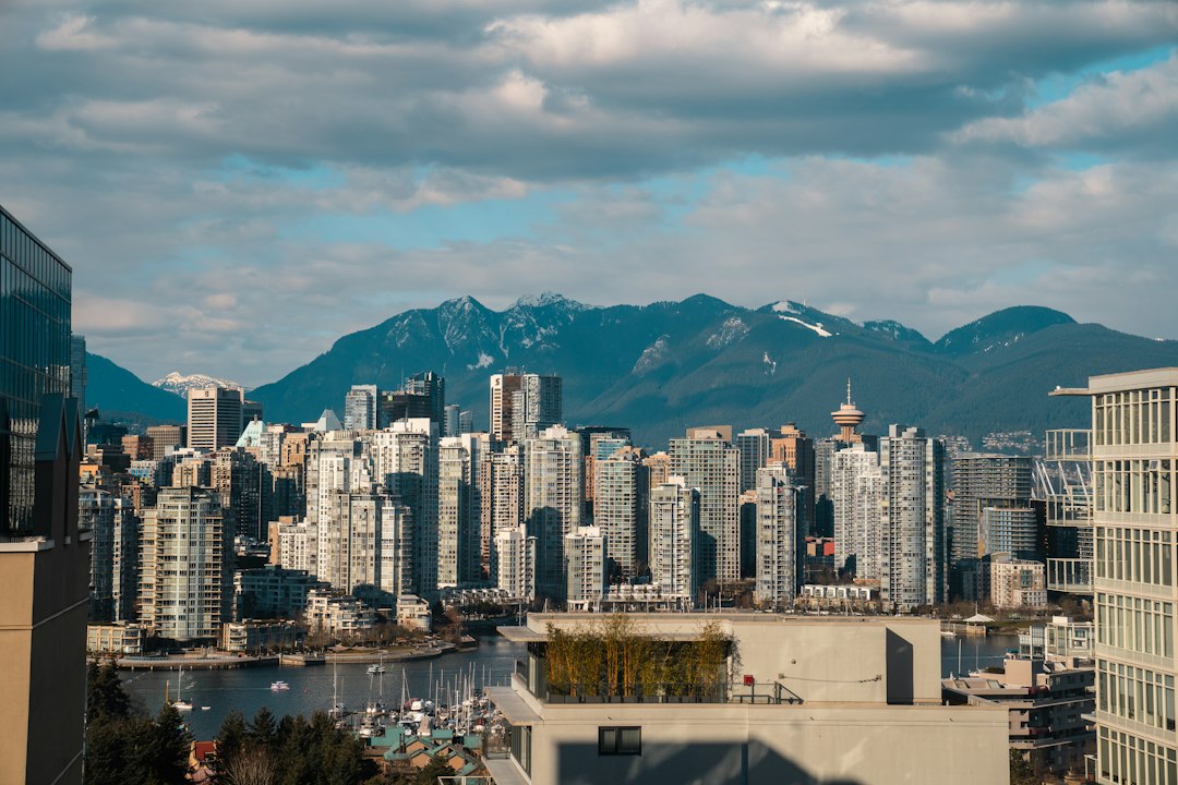 Downtown Vancouver with the mountains behind